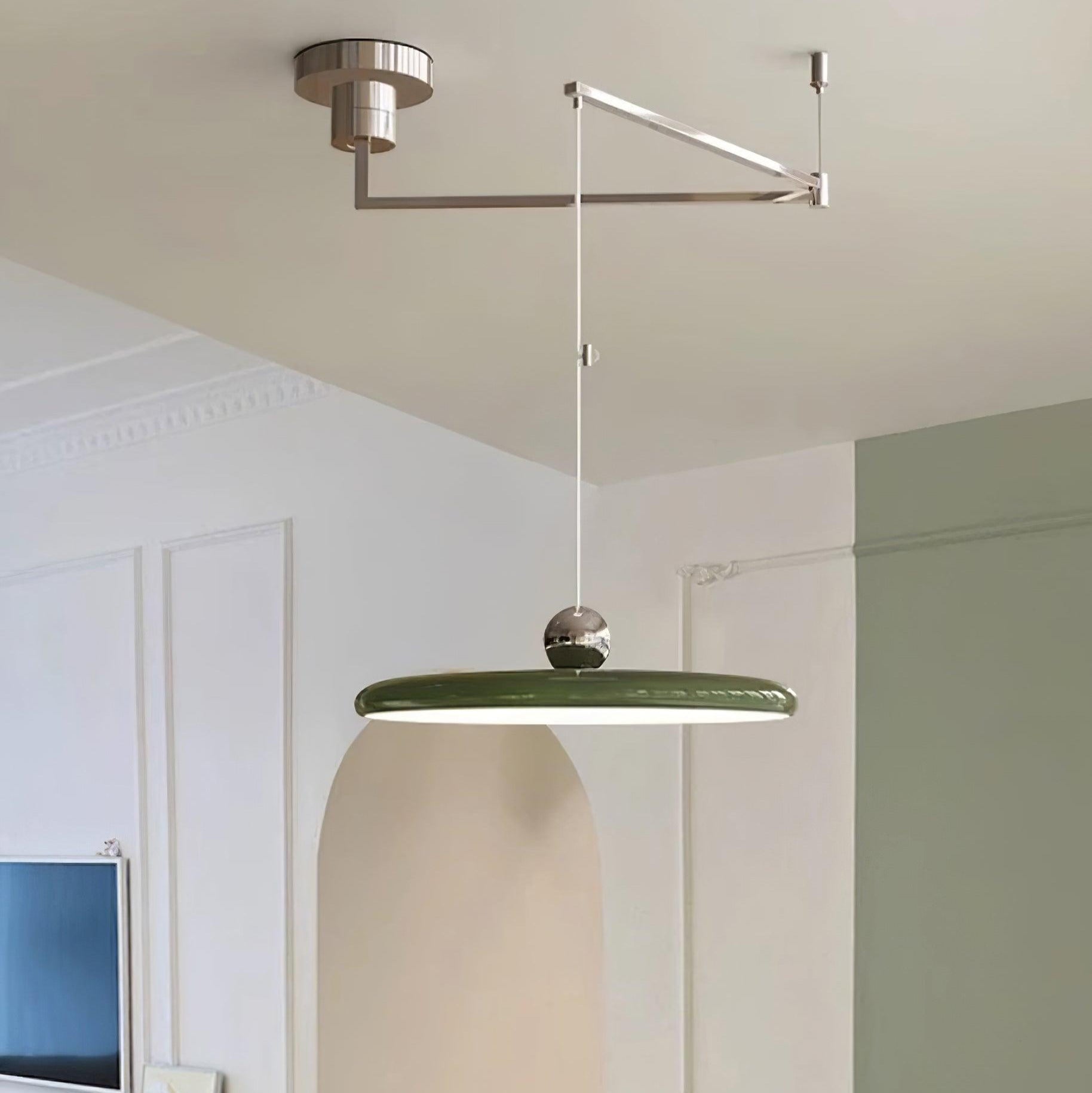 Adjustable Swing Arm Pendant Light Metal Disc Shade Integrated LED Dimmable | Ormexis