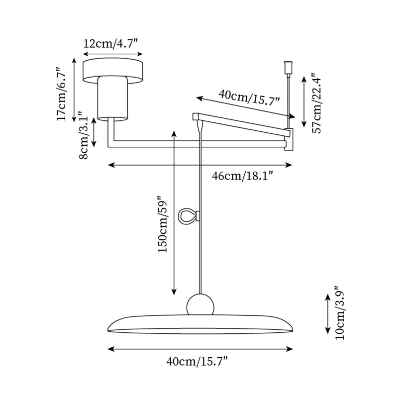 Adjustable Swing Arm Pendant Light Metal Disc Shade Integrated LED Dimmable | Ormexis