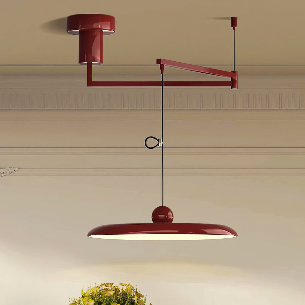 Adjustable Swing Arm Pendant Light Metal Disc Shade Integrated LED Dimmable | Ormexis