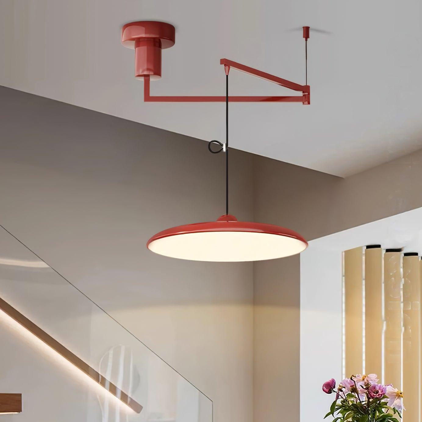 Adjustable Swing Arm Pendant Light Metal Disc Shade Integrated LED Dimmable | Ormexis