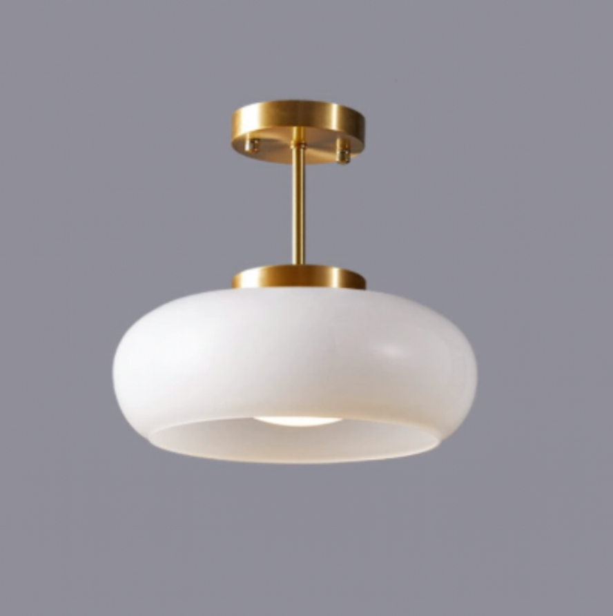 Bursztynowa szklana, vintage’owa, owalna lampa sufitowa półprzylegająca | Ormexis
