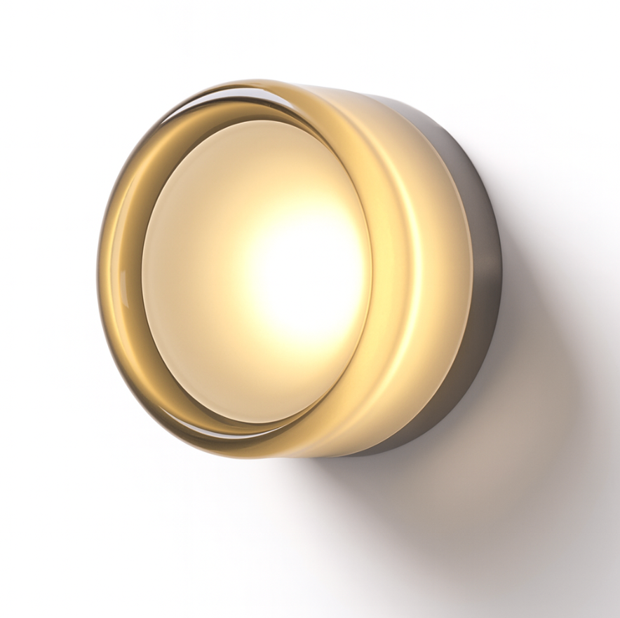 Wandleuchte aus bernsteinfarbenem, getöntem Glas, rund, mit LED | Ormexis