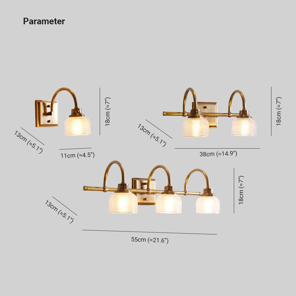 Antikmessing-Wandleuchte mit prismatischem Glas für den Schminktisch, Badezimmer-Wandleuchte, ein-, zwei- oder dreiflammig | Ormexis