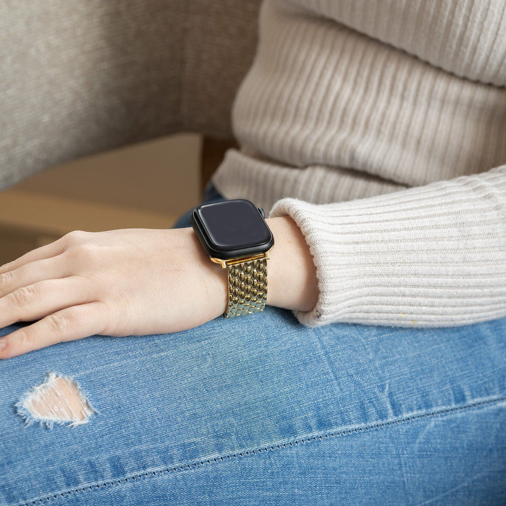 Apple Watch gouden stalen band met draakpatroon, compatibel met Apple Watch
