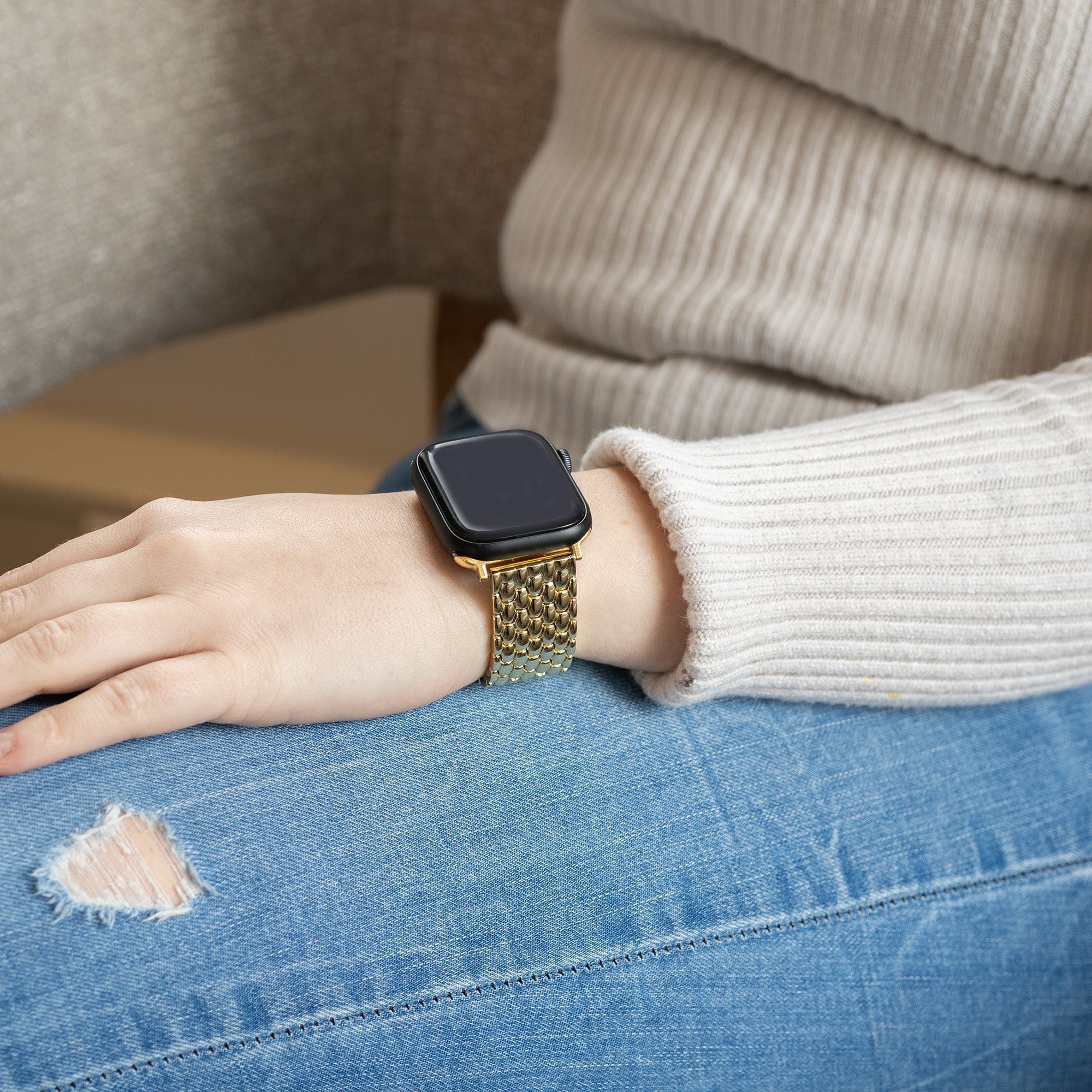 Apple Watch gouden stalen band met draakpatroon, compatibel met Apple Watch