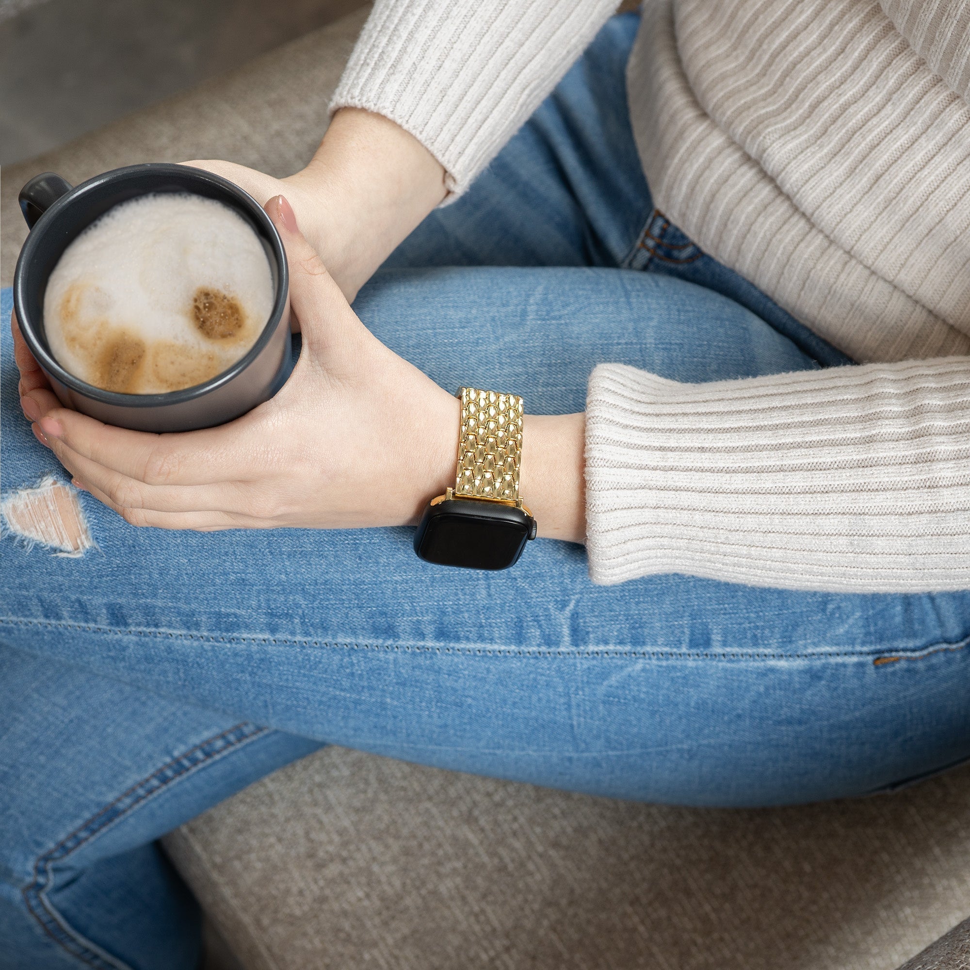 Apple Watch gouden stalen band met draakpatroon, compatibel met Apple Watch