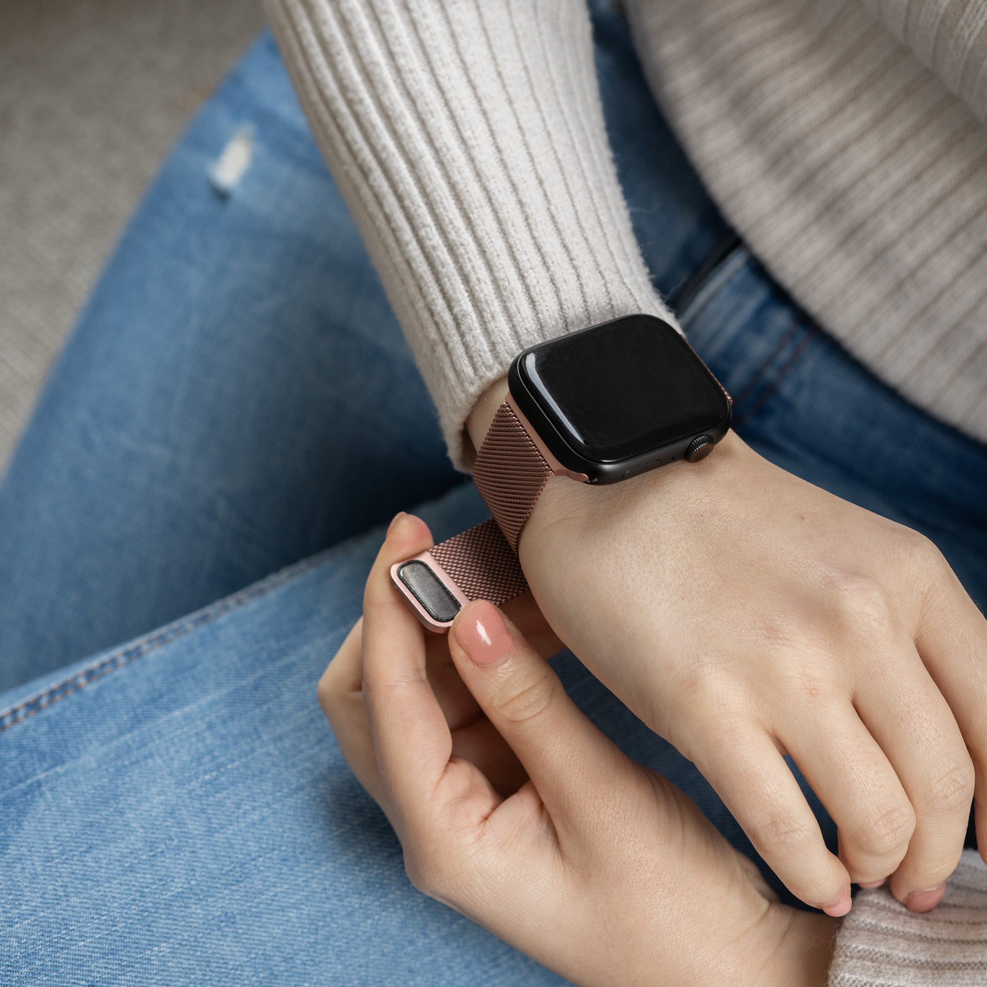 Pink Milanese Stainless Steel Strap for Apple Watch