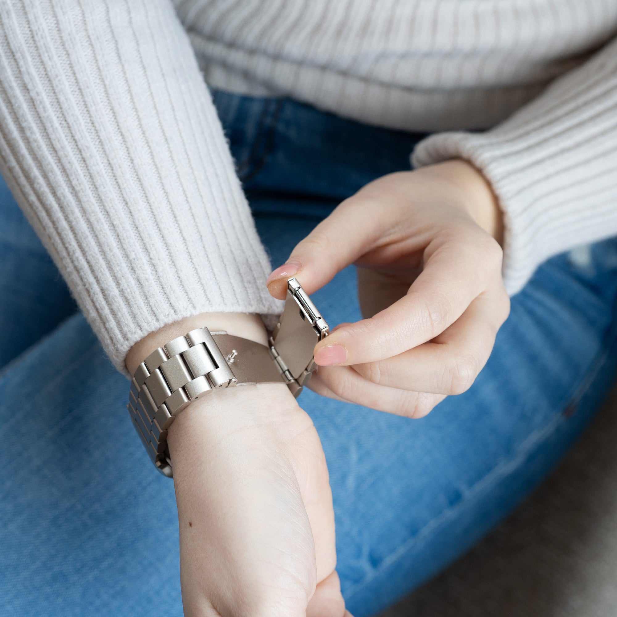 Apple Watch Band In Starlight Finish With Secure Clasp