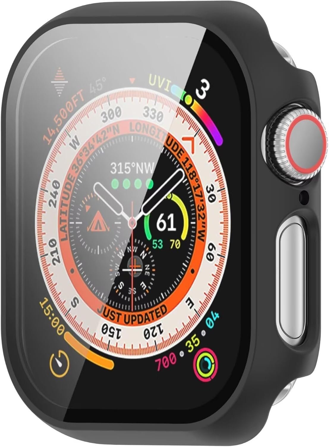 Carcasă de protecție pentru Apple Watch cu capac de sticlă, neagră