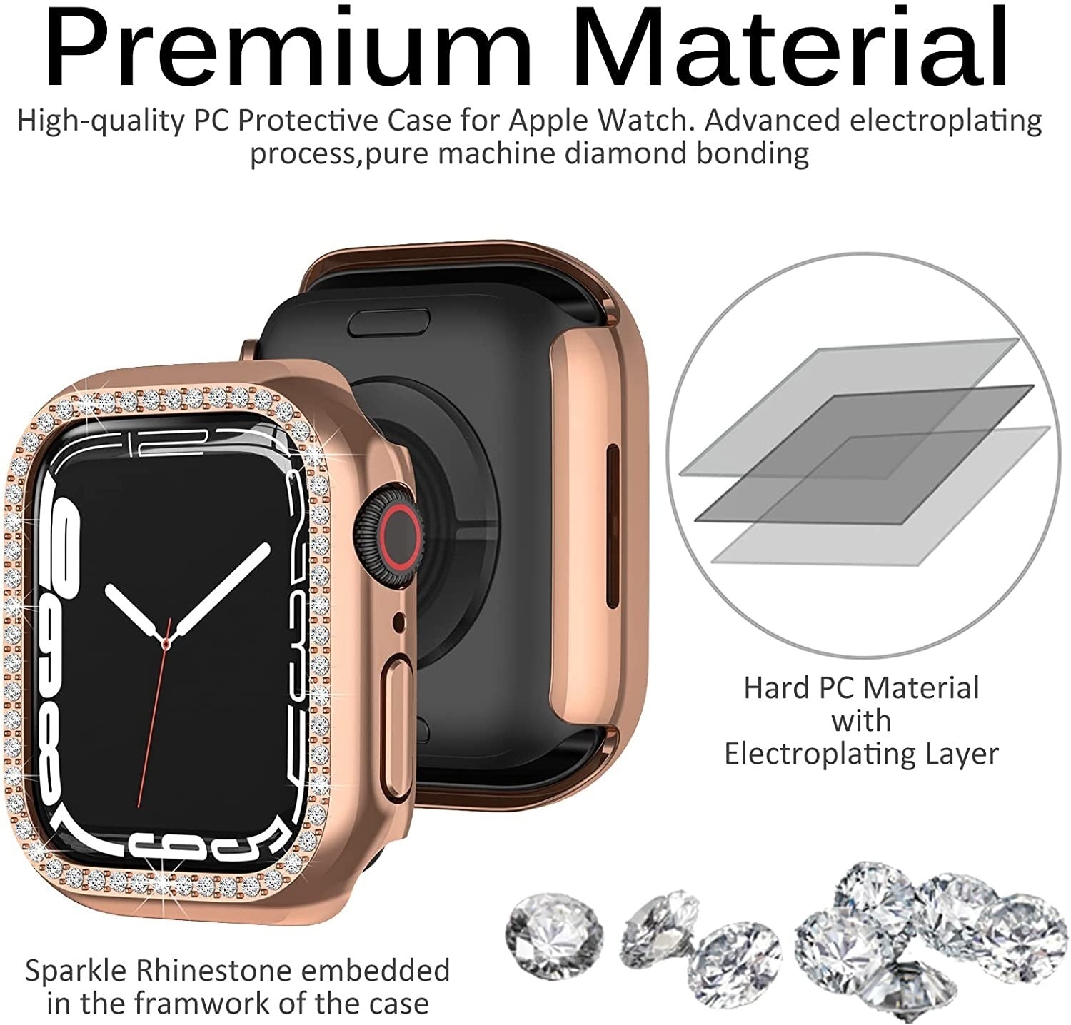 Capa Rígida para Apple Watch com Diamante em Ouro Rosa