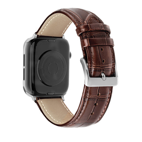 Curea din piele cu textură de crocodil pentru Apple Watch, culoare maro intens