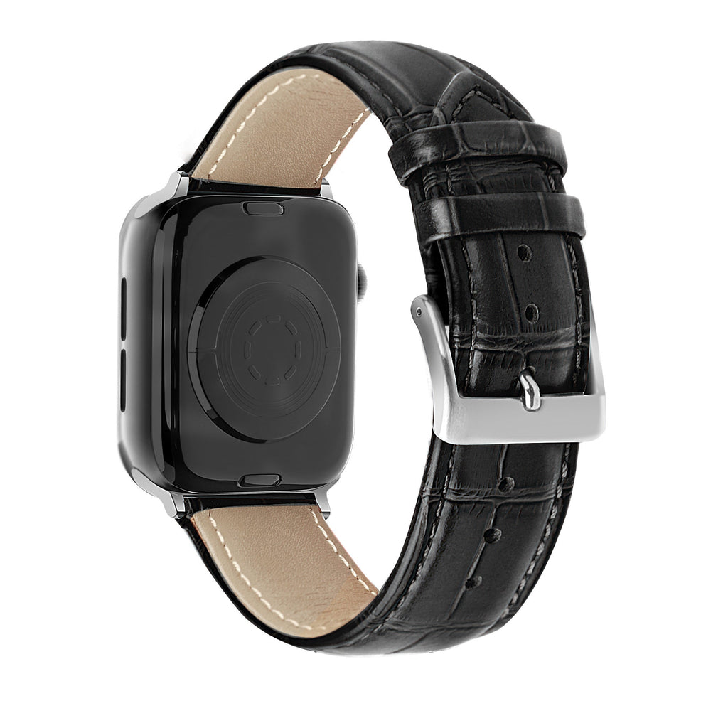 Černý kožený řemínek Apple Watch s krokodýlím vzorem