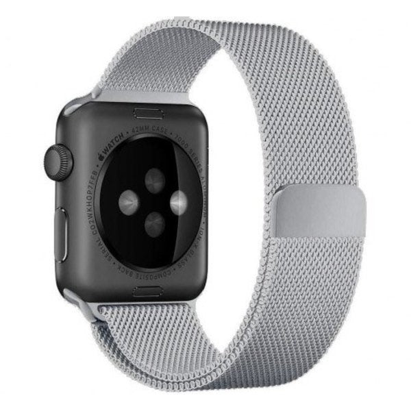 Accesoriu premium pentru Apple Watch, curea Milanese argintie