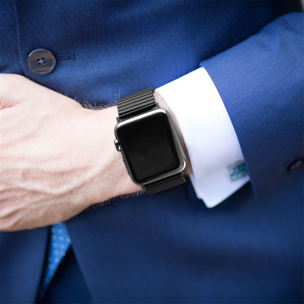 Náhradní černý ocelový elastický řemínek pro Apple Watch