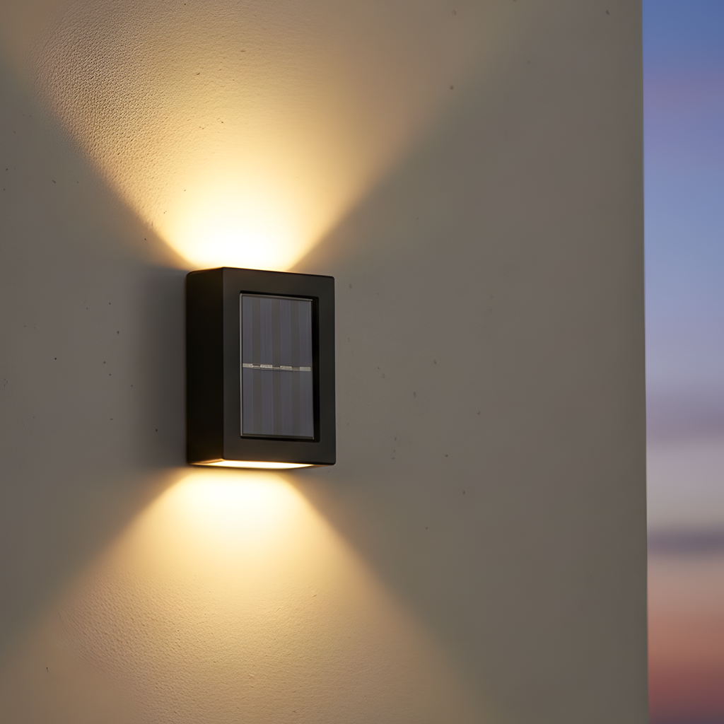 Candeeiro de parede solar LED preto para exterior, com luz para cima e para baixo, candeeiro solar de jardim | Ormexis