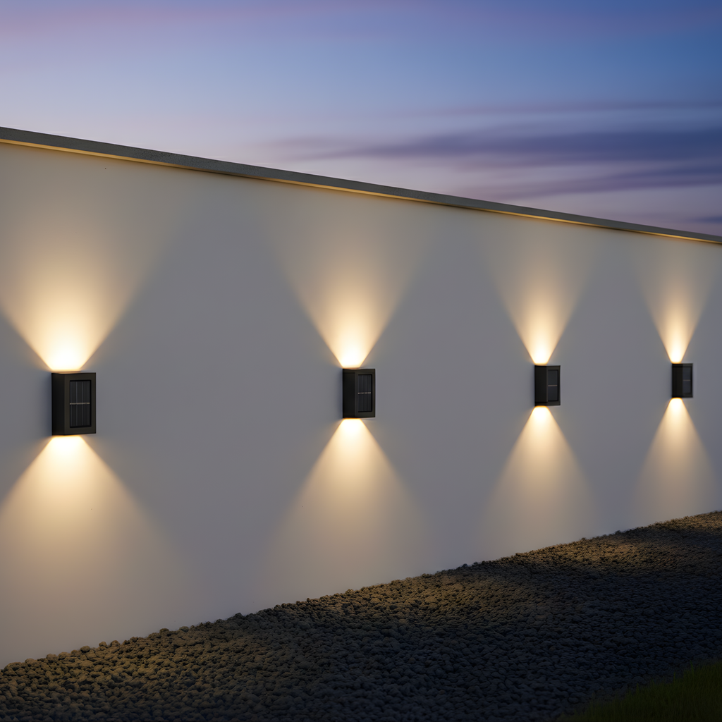 Candeeiro de parede solar LED preto para exterior, com luz para cima e para baixo, candeeiro solar de jardim | Ormexis