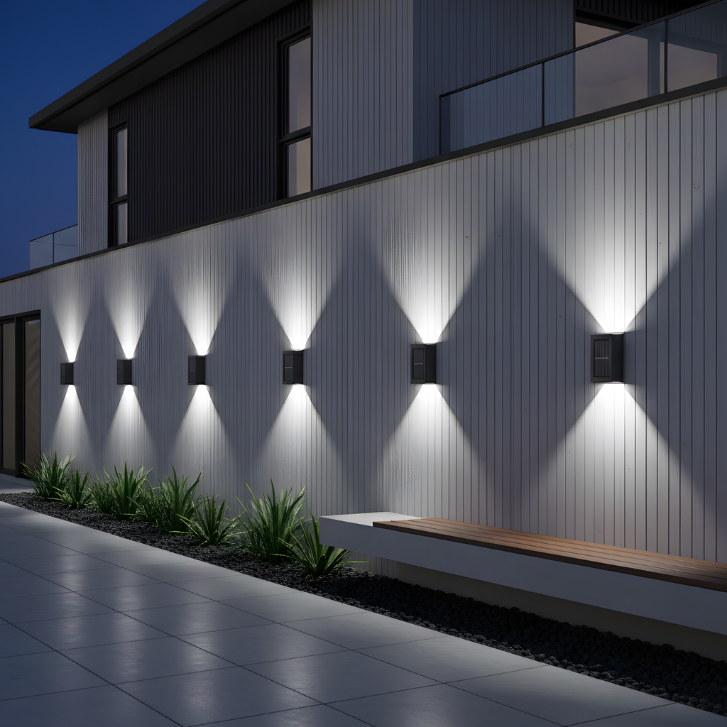 Candeeiro de parede solar LED preto para exterior, com luz para cima e para baixo, candeeiro solar de jardim | Ormexis