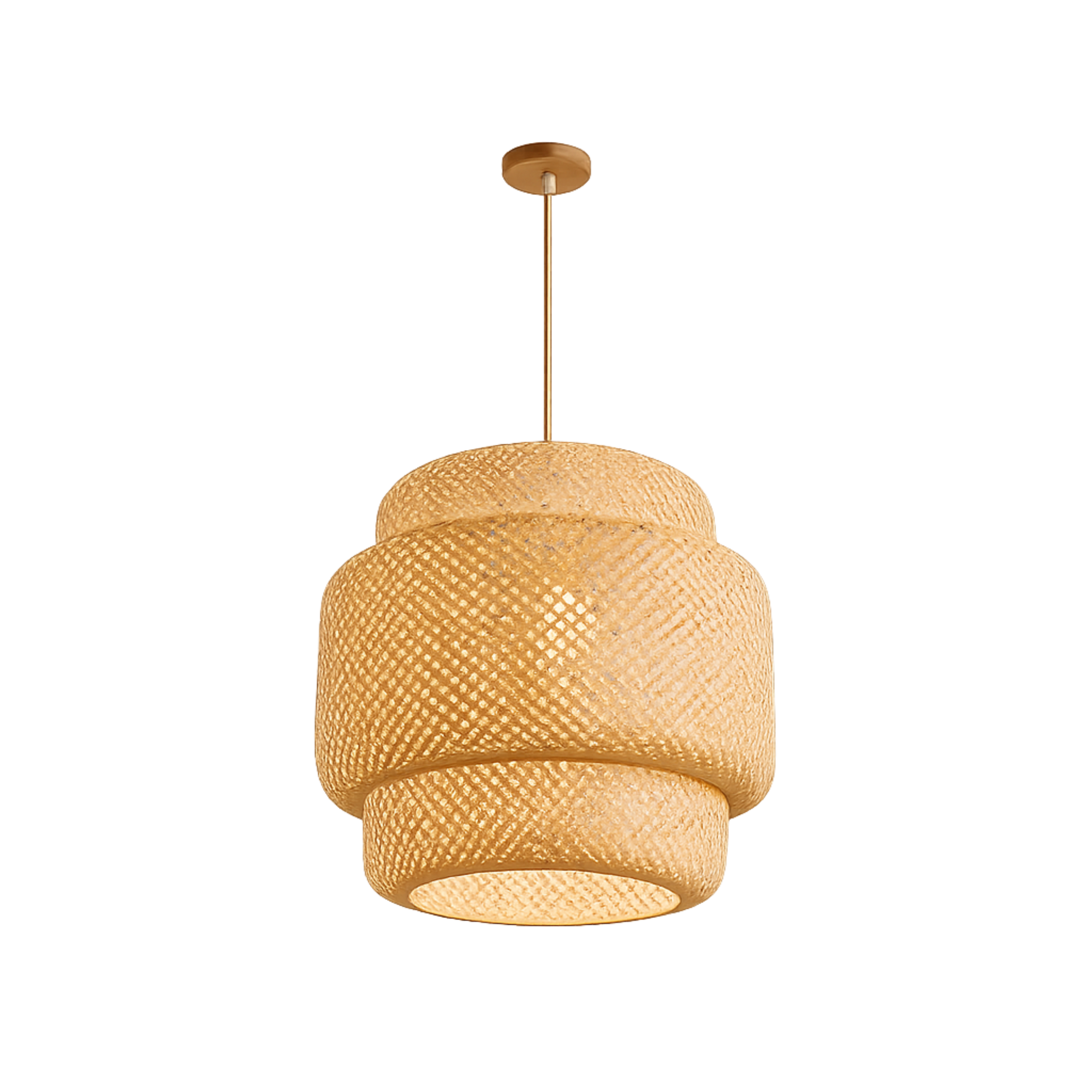 Pleciona bambusowa lampa wisząca w stylu boho japandi z beżowym przewodem | Ormexis