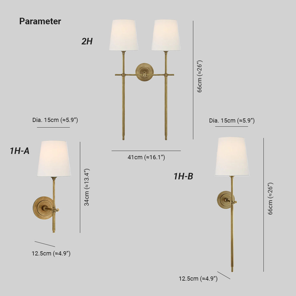 Messingvegglampe med konisk tekstilskjerm til soverommet | Ormexis