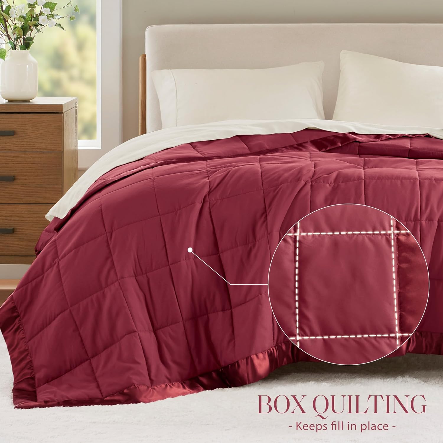 Coperta leggera morbida della collezione Windom con bordo in raso