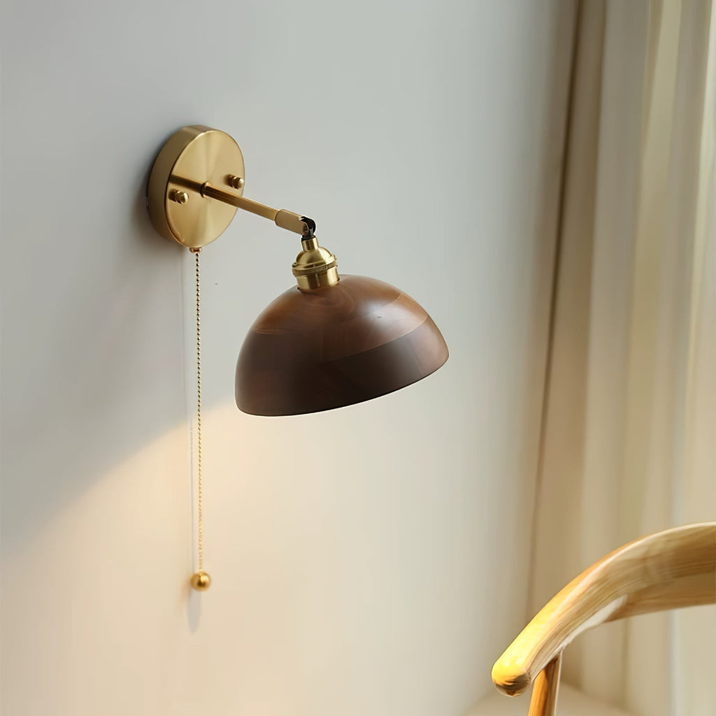 Vintage Wood Wall Lamp Brass Walnut Sconce Light | Ormexis