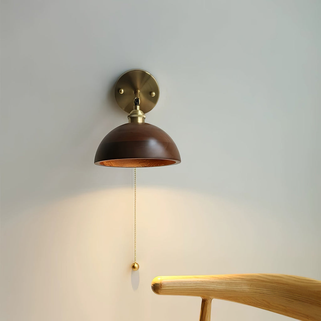 Vintage Wood Wall Lamp Brass Walnut Sconce Light | Ormexis