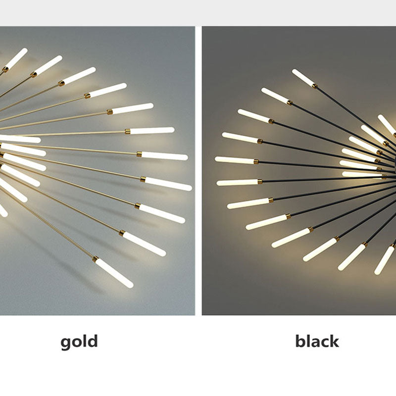 Plafonnier LED Fireworks Sunburst moderne noir et doré | Ormexis