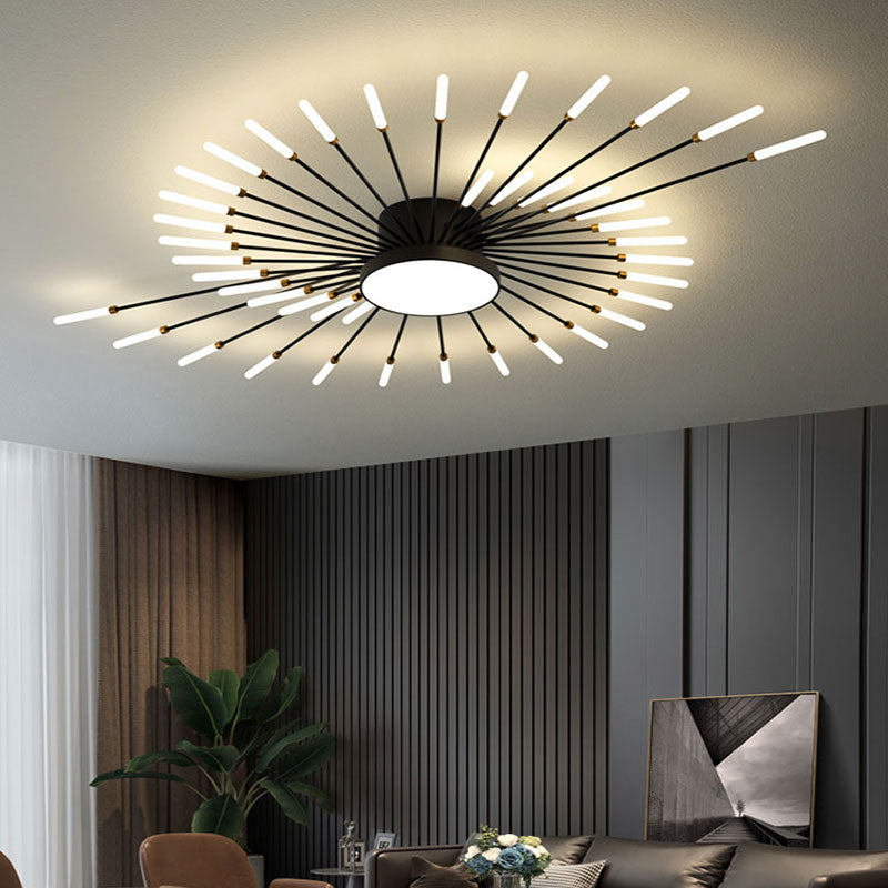 Plafonnier LED Fireworks Sunburst moderne noir et doré | Ormexis