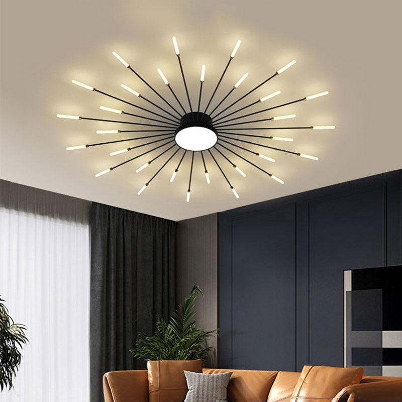 Plafonnier LED Fireworks Sunburst moderne noir et doré | Ormexis