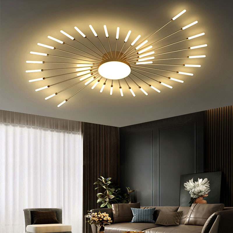 Plafonnier LED Fireworks Sunburst moderne noir et doré | Ormexis