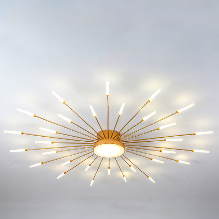 Plafonnier LED Fireworks Sunburst moderne noir et doré | Ormexis