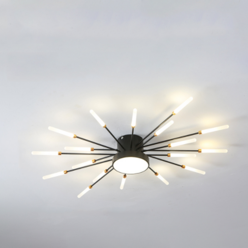 Plafonnier LED Fireworks Sunburst moderne noir et doré | Ormexis