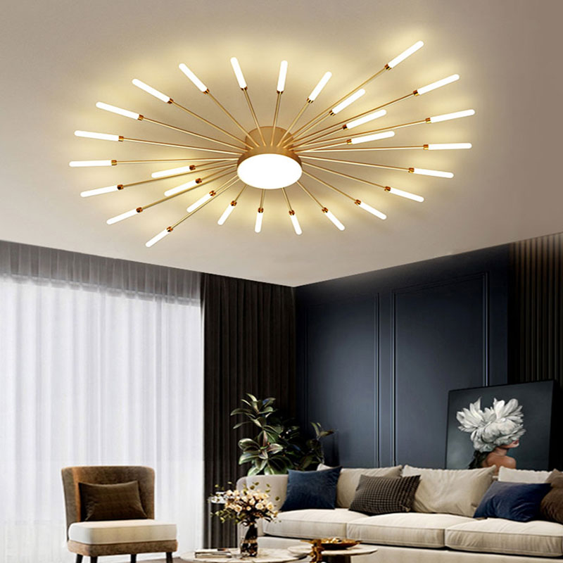 Plafonnier LED Fireworks Sunburst moderne noir et doré | Ormexis