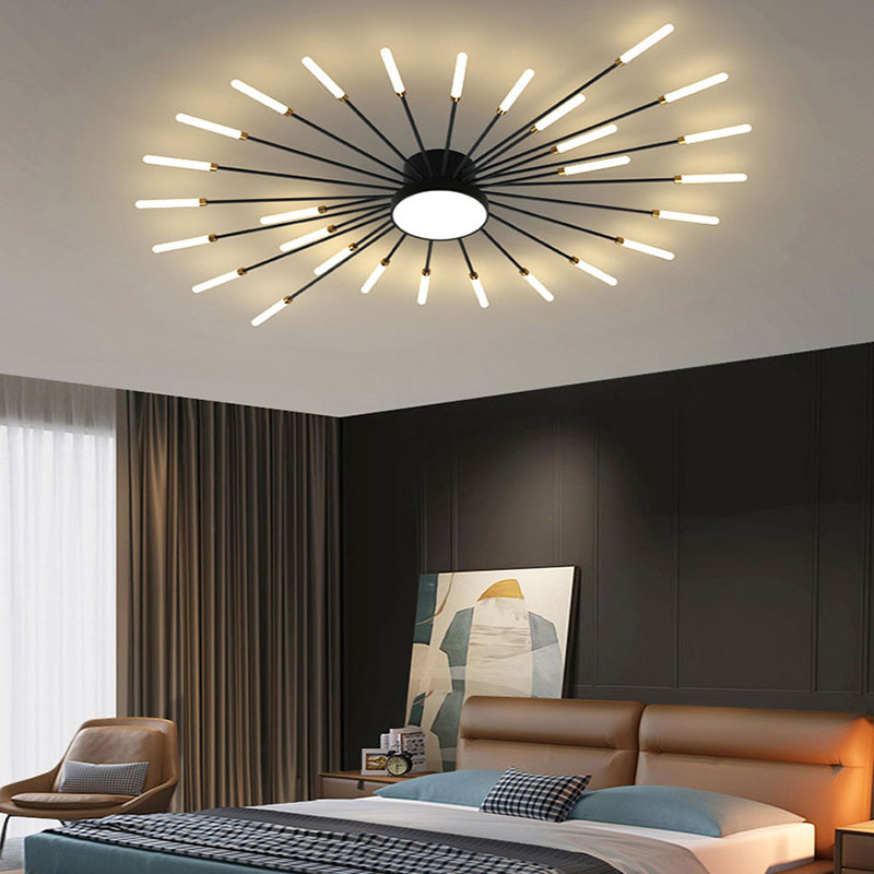 Plafonnier LED Fireworks Sunburst moderne noir et doré | Ormexis