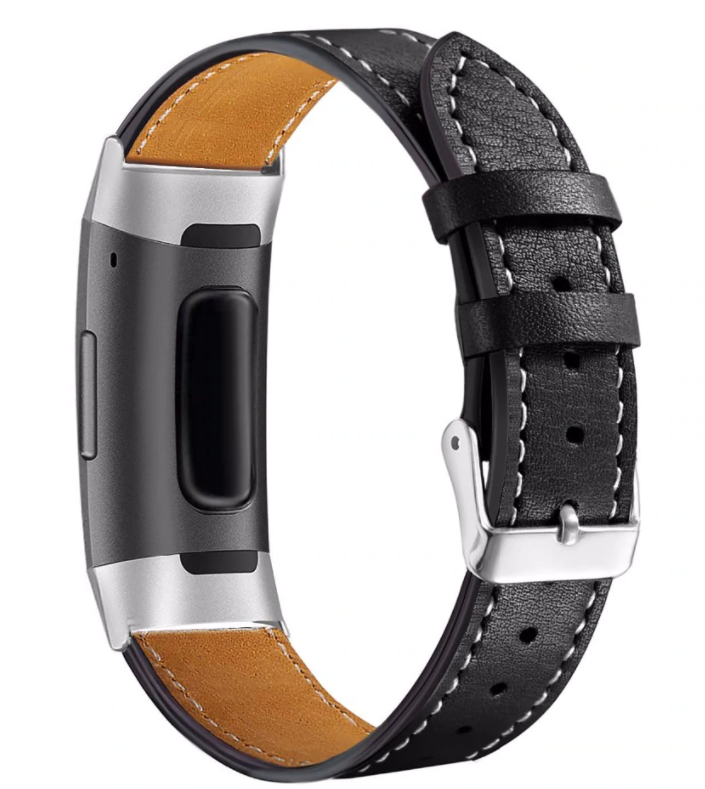 Black Faux Leather Strap For Fitbit Charge 4 Watch
