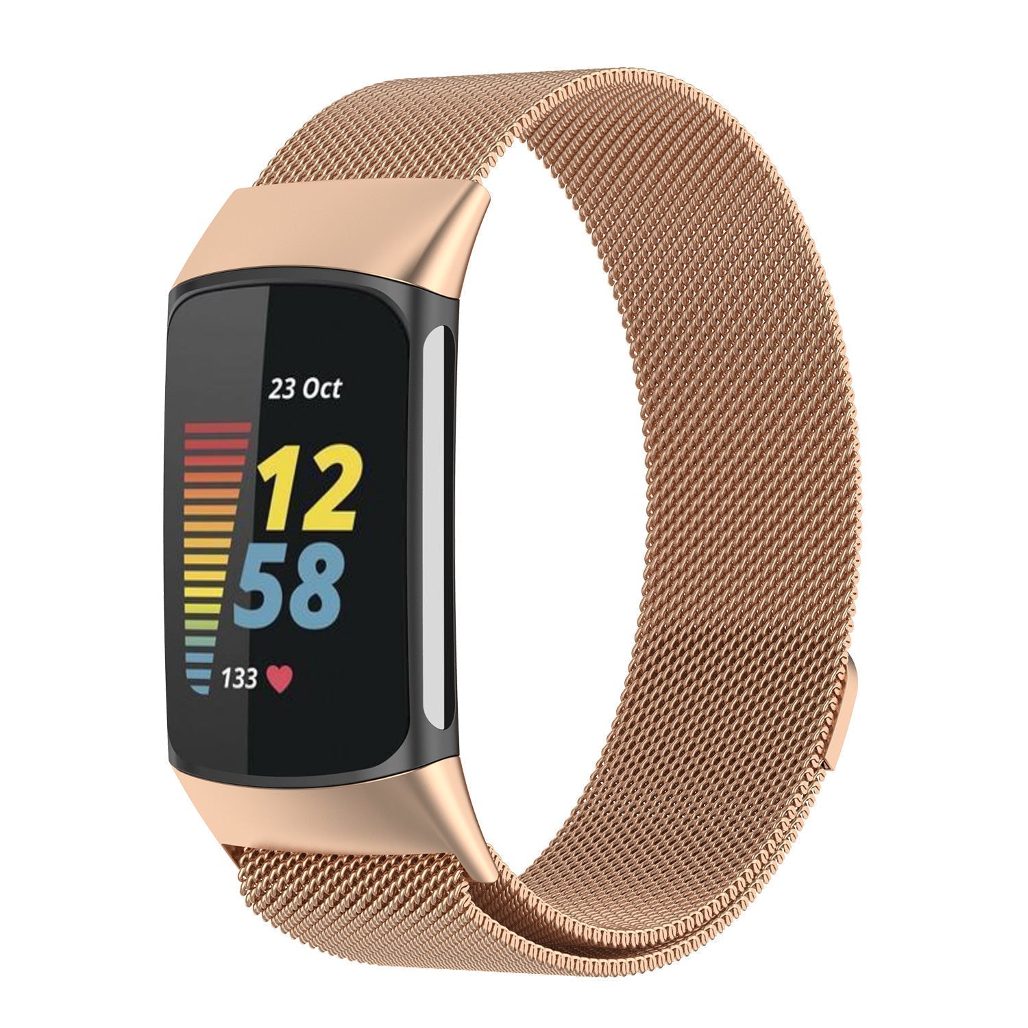 Accessorio cinturino in acciaio milanese rosa oro per Fitbit Charge 5
