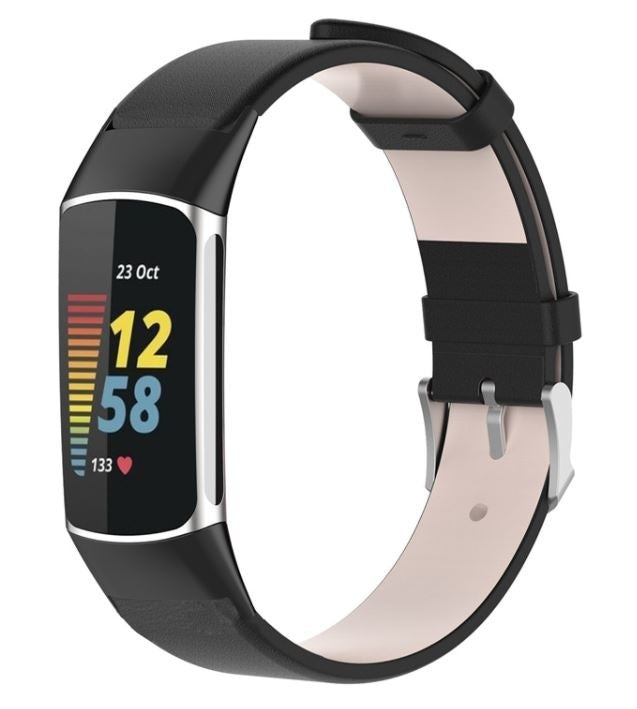 Tidløs sort læderrem til Fitbit Charge 5-armbånd