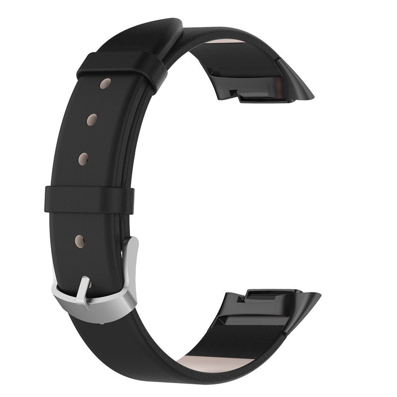 Tidløs sort læderrem til Fitbit Charge 5-armbånd