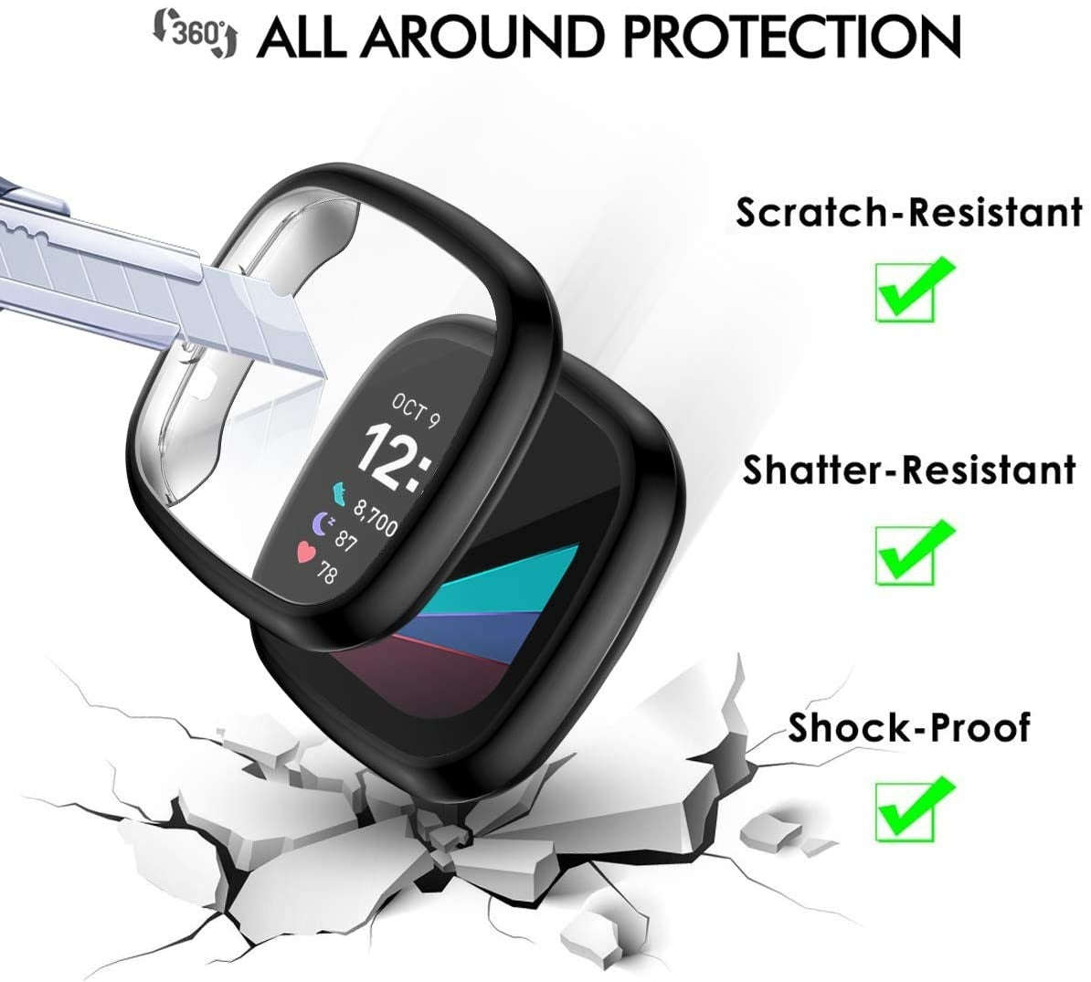 Protective Black Case For The Fitbit Sense Smartwatch Accessory