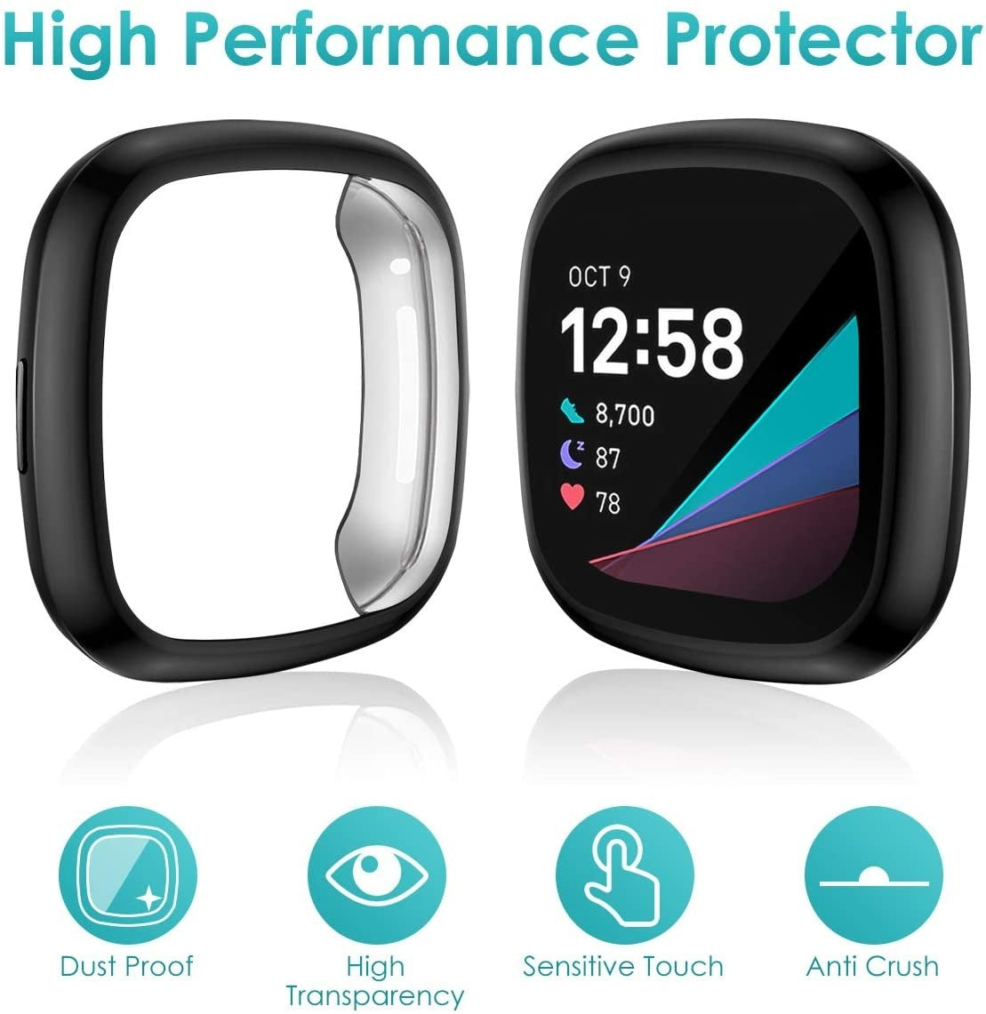 Protective Black Case For The Fitbit Sense Smartwatch Accessory