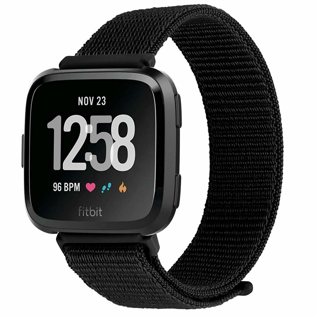 Cinturino in nylon nero per smartwatch Fitbit Versa e Versa 2