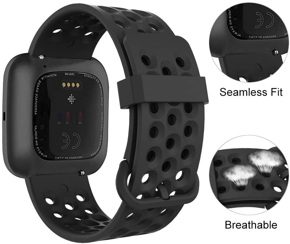Black Breathable Strap Compatible With Fitbit Versa And Versa 2