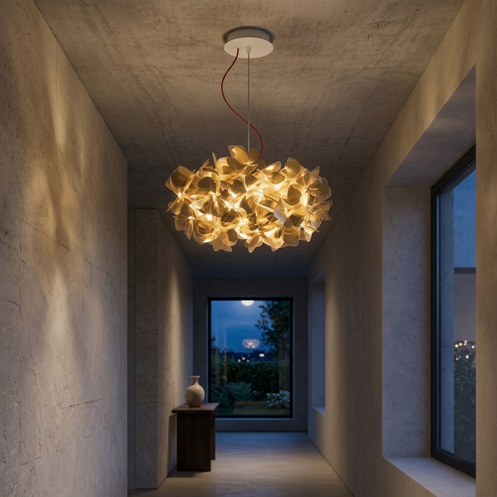 Lampa wisząca w kształcie skupiska płatków kwiatów, biała lub złota | Ormexis