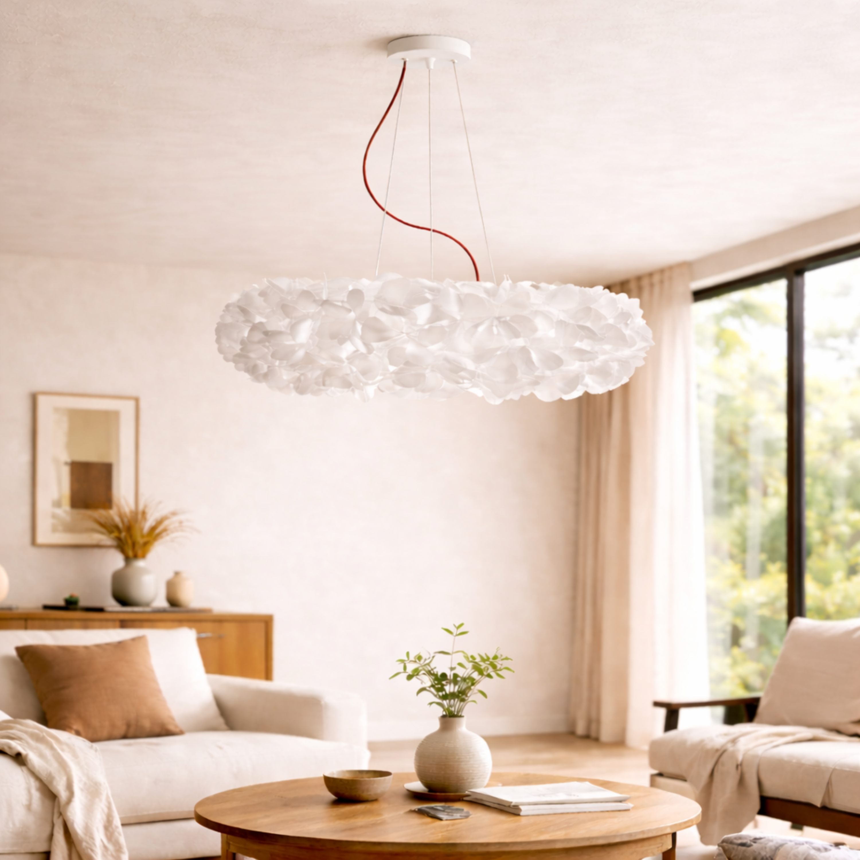 Lampa wisząca w kształcie skupiska płatków kwiatów, biała lub złota | Ormexis