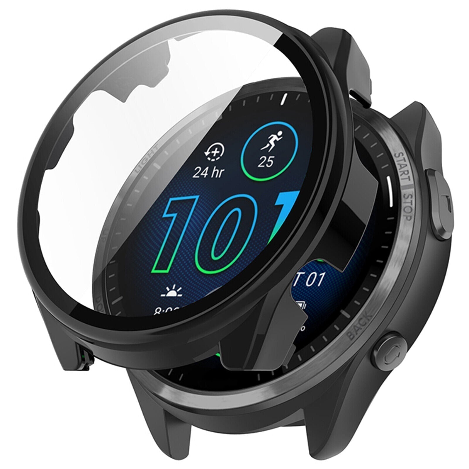 Garmin Forerunner 965 beskyttelsesetui med glasskjerm svart