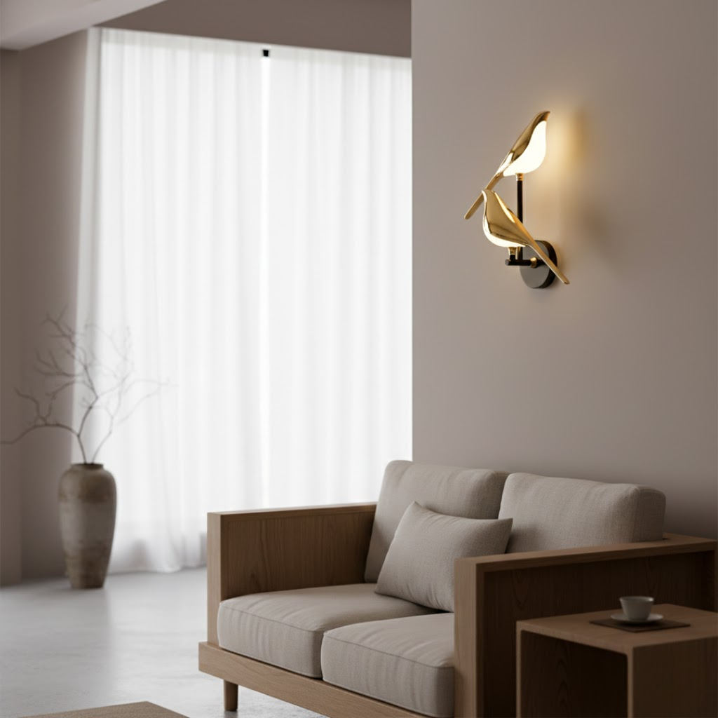 Goldene Vogelsilhouetten-Wandleuchte, moderne Wandleuchte | Ormexis