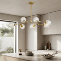 Gold Mid Century Clear Glass Globe Chandelier Branching Ceiling Light | Ormexis