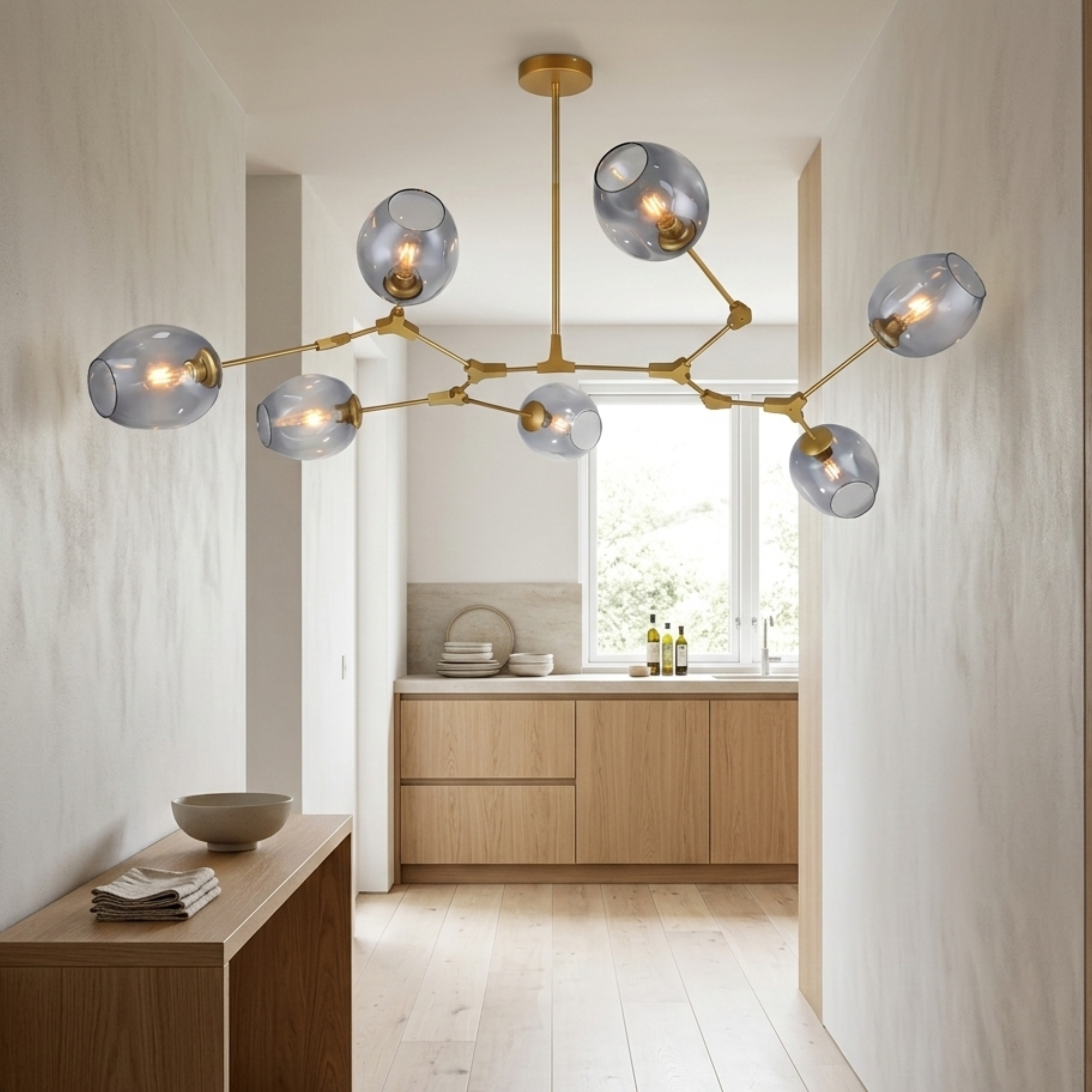 Gold Mid Century Clear Glass Globe Chandelier Branching Ceiling Light | Ormexis