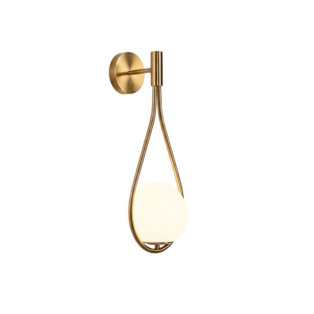 Gold Tone Metal Wall Sconce with White Glass Globe Shade | Ormexis