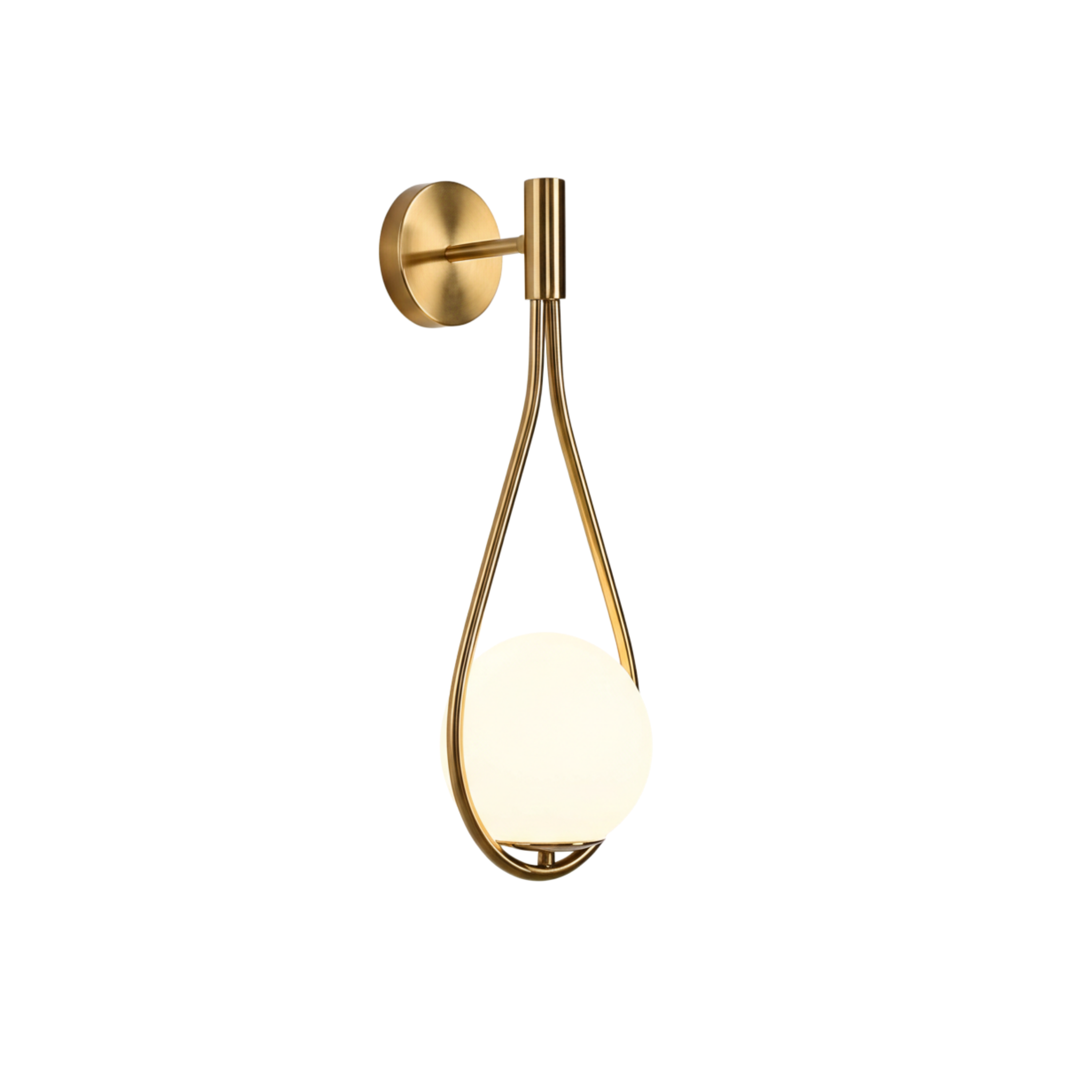 Gold Tone Metal Wall Sconce with White Glass Globe Shade | Ormexis